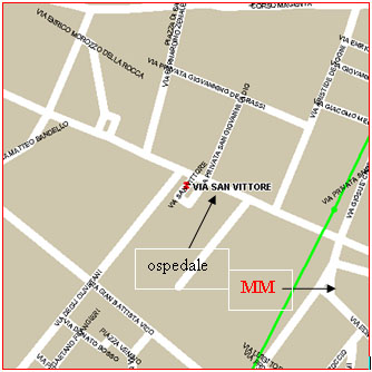Mappa storica della zona di via San Vittore con la posizione dell ospedale