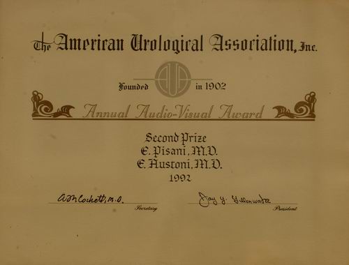 Diploma dell'American Urological Association, Annual Audio-Visual Award 1992